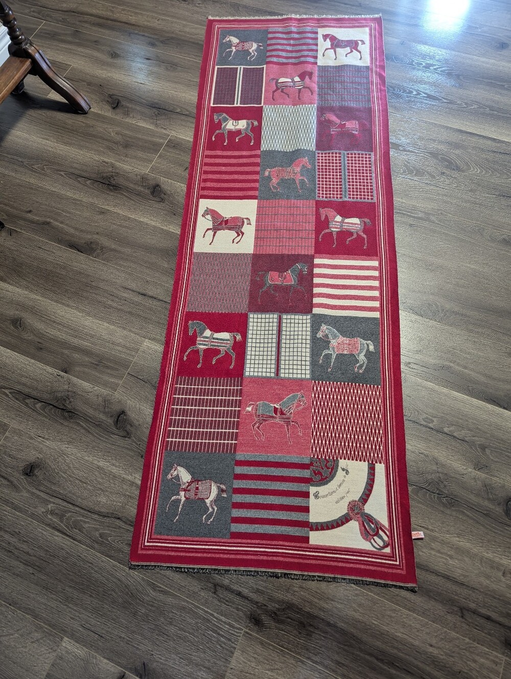Equestrian Inspired Throw, Shaw, Scarf Or Coverup.  Horses  Main Colour Red.